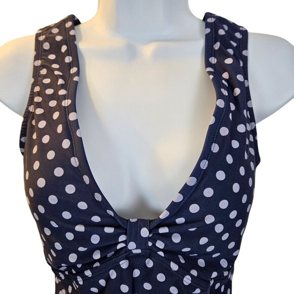 Kona Sol Womens S High Coverage Blue/Lilac Polka Dot One-Piece Swimsuit V-Neck - Picture 5 of 10